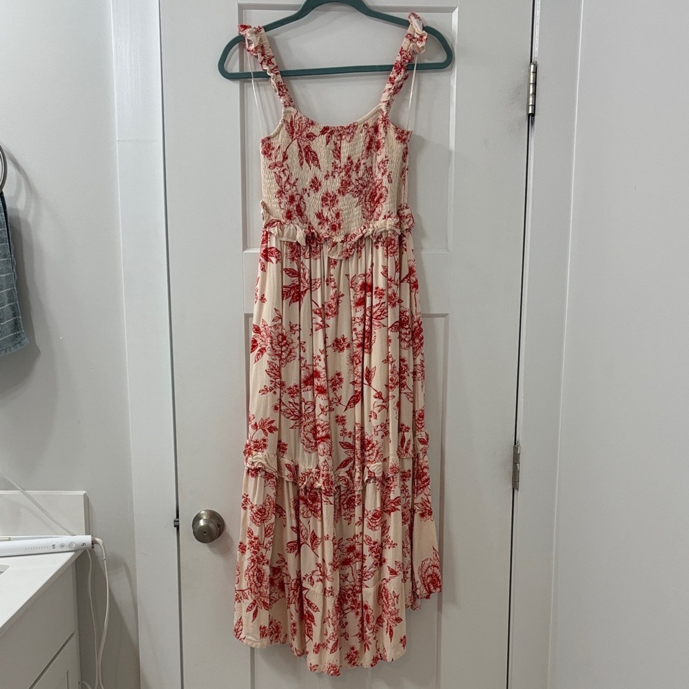Lost + Wander Red and Cream Floral Maxi Dress